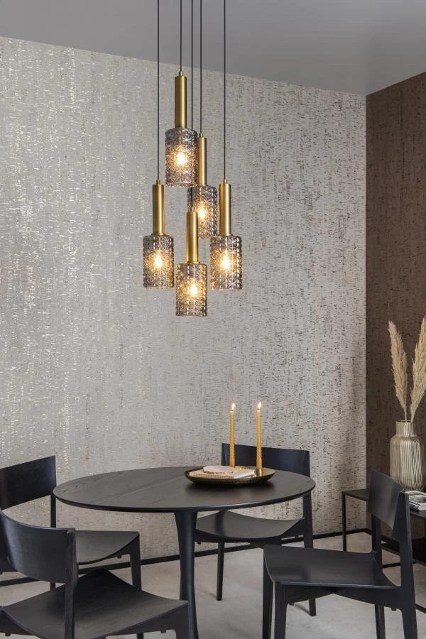 Lucide CORALIE - Pendant light - Ø 30 cm - 5xE27 - Matt Gold / Brass - ambiance 1